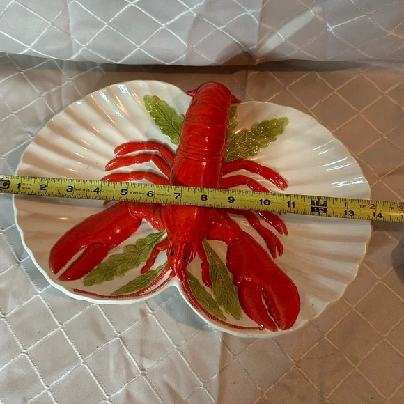 Large Vintage Red Lobster Majolica Style Pottery Shell Dish - Picture 9 of 9